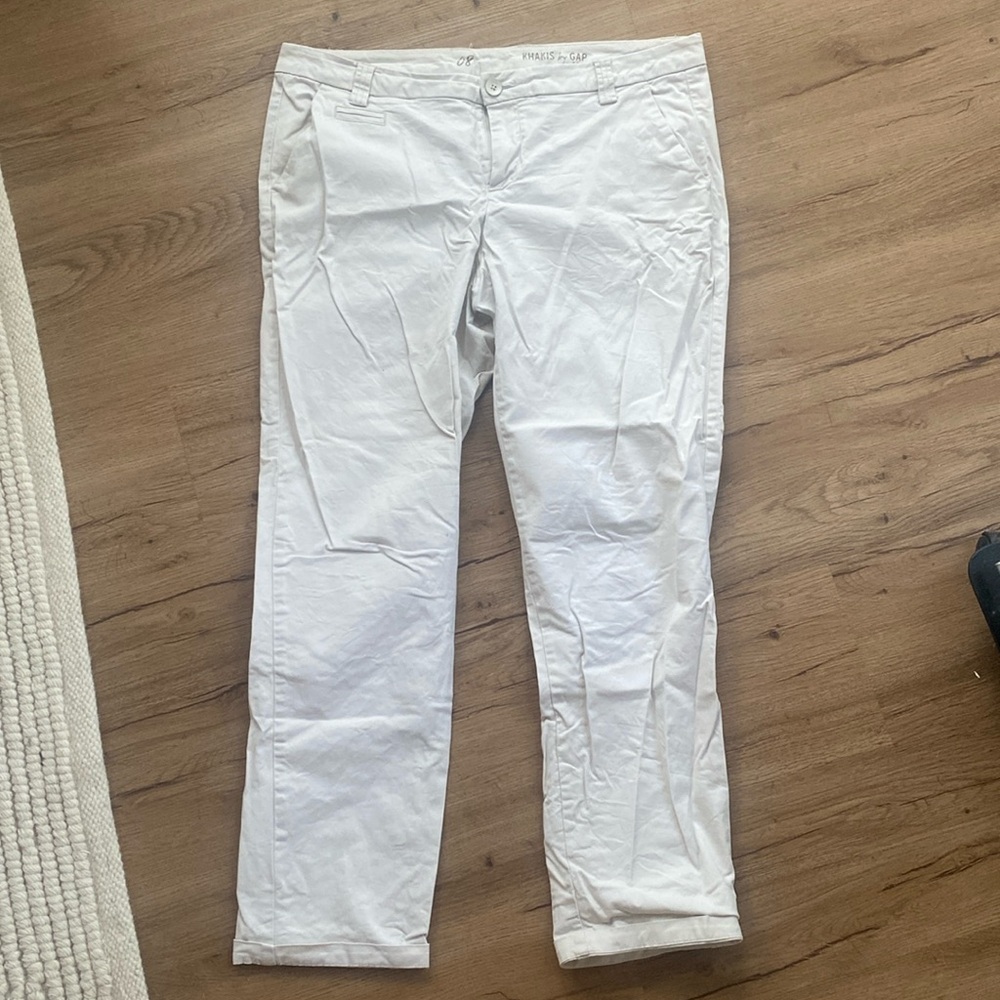 Straight leg, ankle length khakis